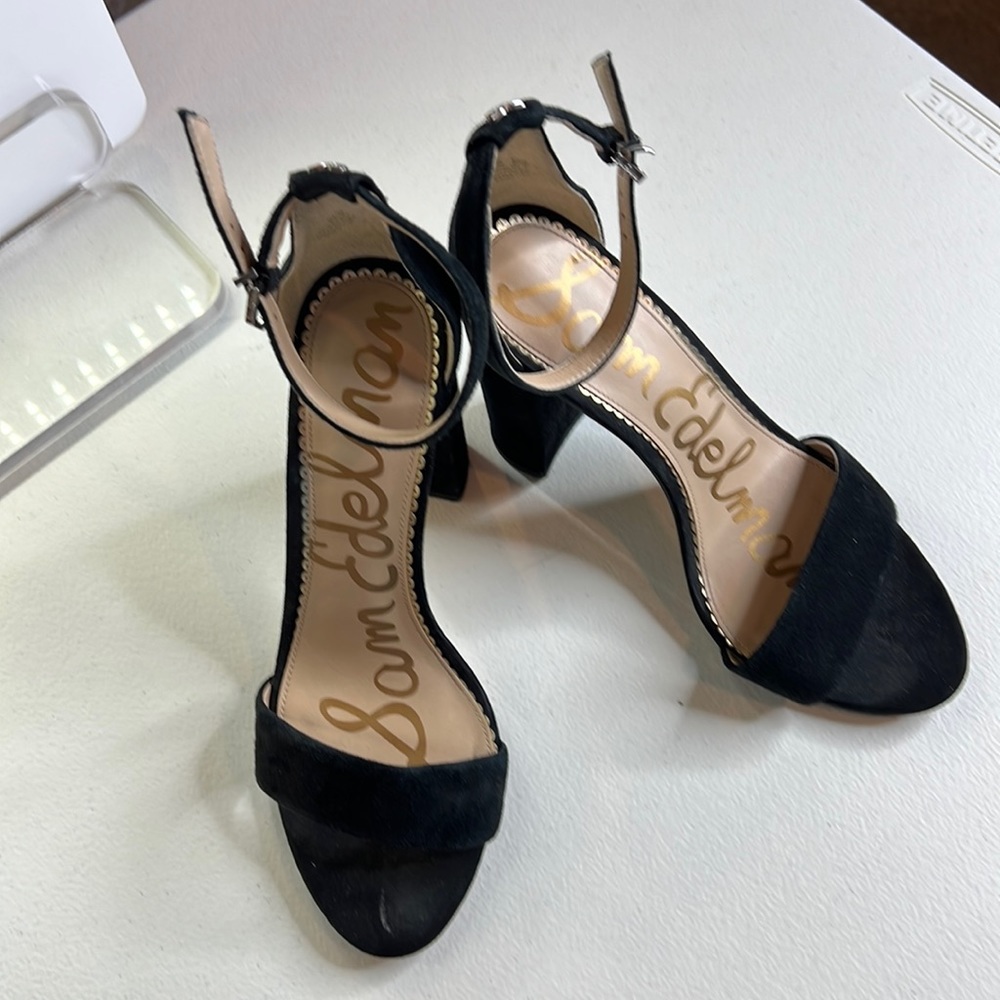 7.5 Sam Edelman block heel black suede